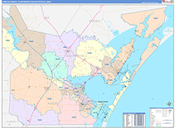 Corpus Christi Metro Area Wall Map Color Cast Style 2026